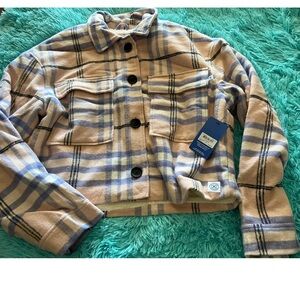 Adorable plaid HURLEY faux fur lined plaid short jacket nwt XL rosa/lilac soft